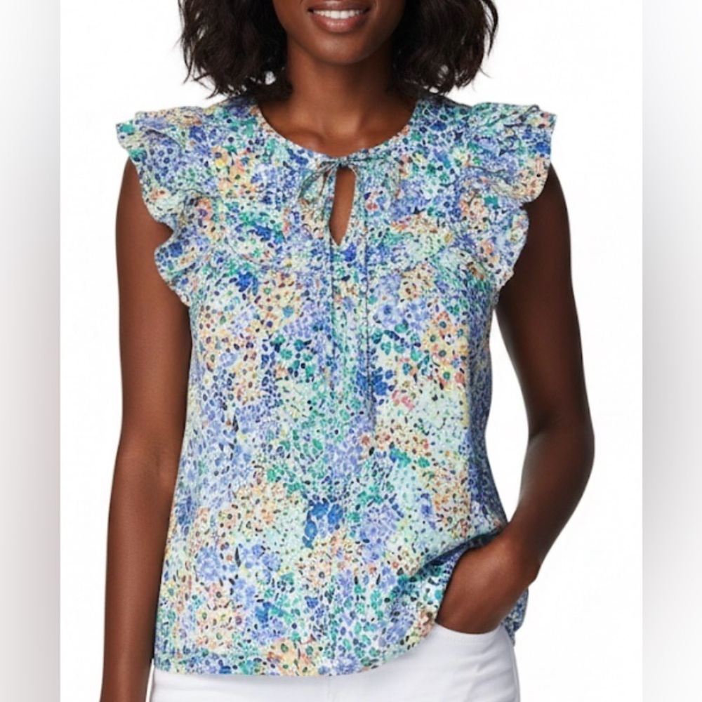 J.Crew Flutter Sleeve Delicate Floral Blouse Top Blue Medium